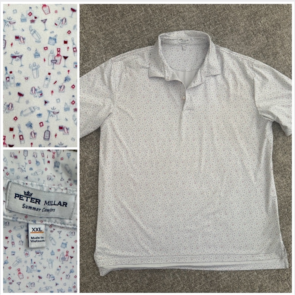 Men's Peter Millar cocktail Patterned Polo golf shirt Shirt XXL embroidered logo